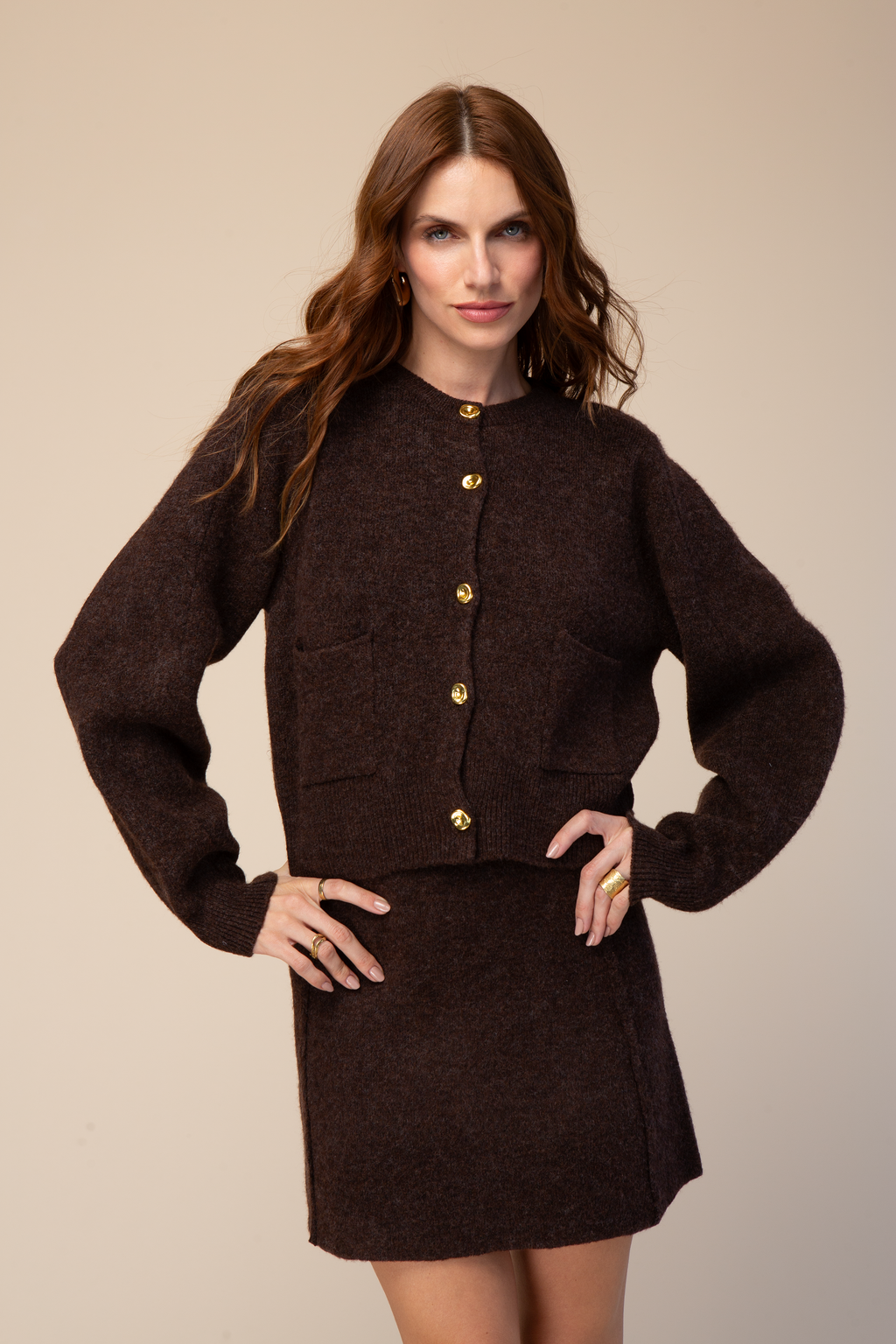 SET CARDIGAN Y FALDA TEJIDO