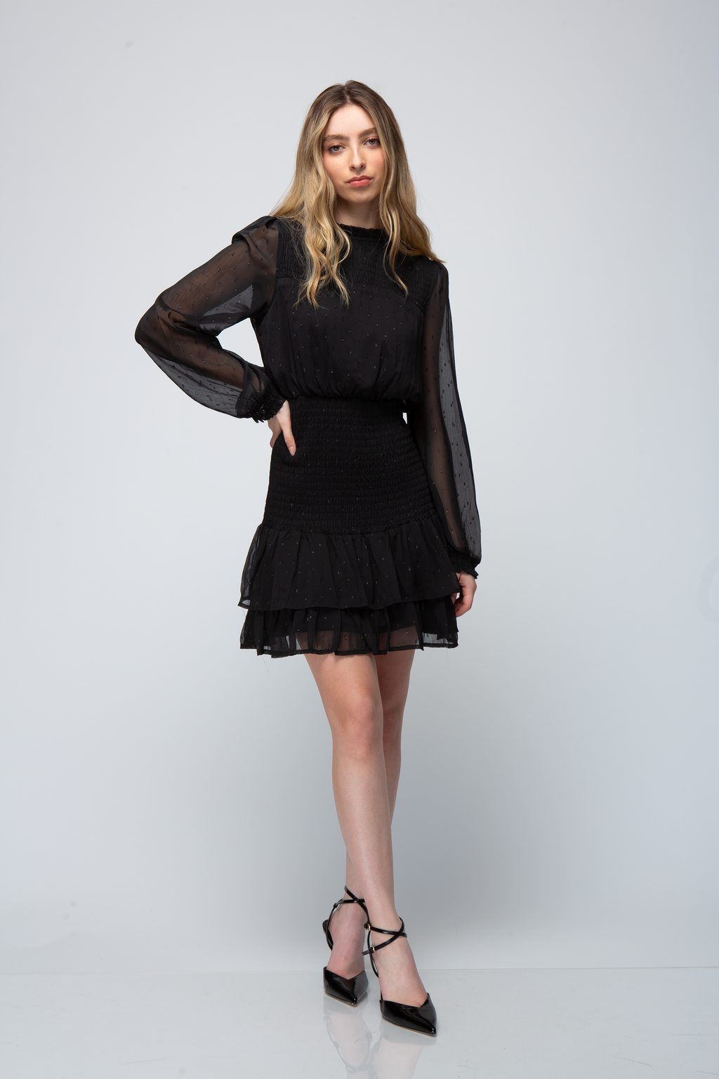 Vestido Manga Larga Con Smock