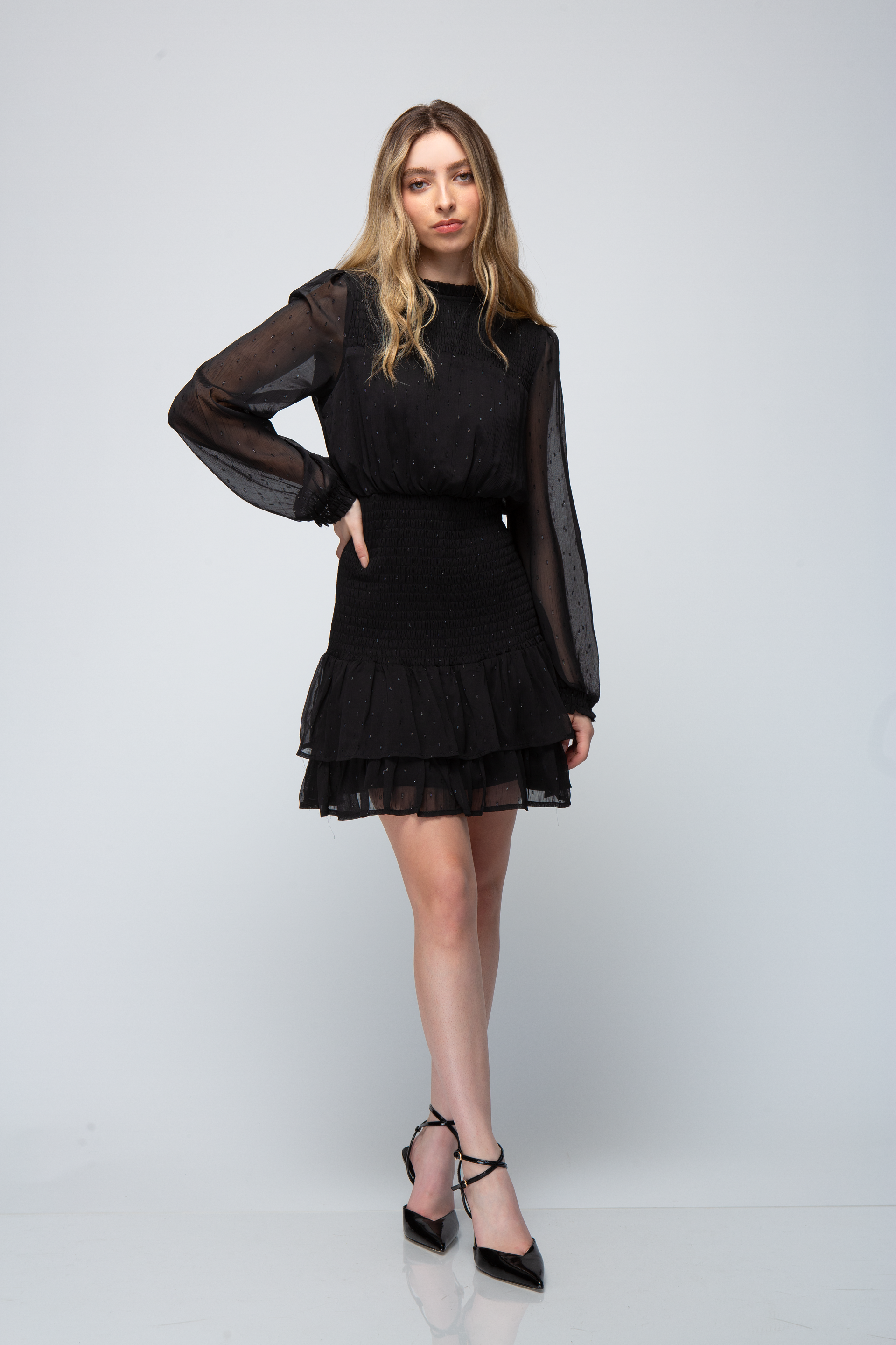 Vestido Manga Larga Con Smock